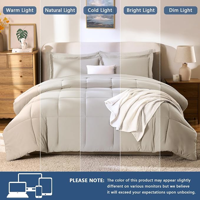 CozyLux Full Size Comforter Sets Beige - Image 5