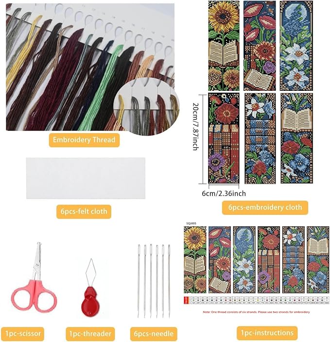 Paintcolor 6PC Mushroom Flowers Counted Cross Stitch Bookmark Kit - Image 2