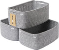 Small Storage Baskets for Organizing | Closet Organizer Bins | Shelf Toy Basket | Woven Rope Baskets | Cube Decorative Box | Shallow Basket | 13x8.5x5.1” | 3 Packs Mixed Grey