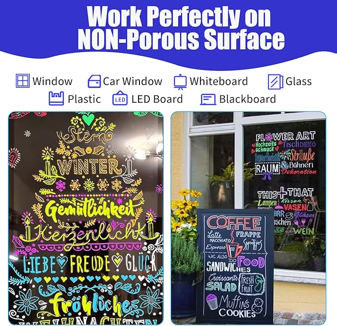 Window Chalk Markers for Cars Glass Washable, 16 Colors Jumbo Liquid Chalk - Image 5
