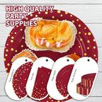168Pcs Burgundy and Gold Party Supplies Serves 24 | Burgundy Plates and Napkins - Image 3
