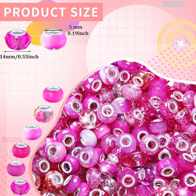60Pcs Large Hole Beads Spacer Beads Rose Red Assorted European Craft Big Beads - Image 2