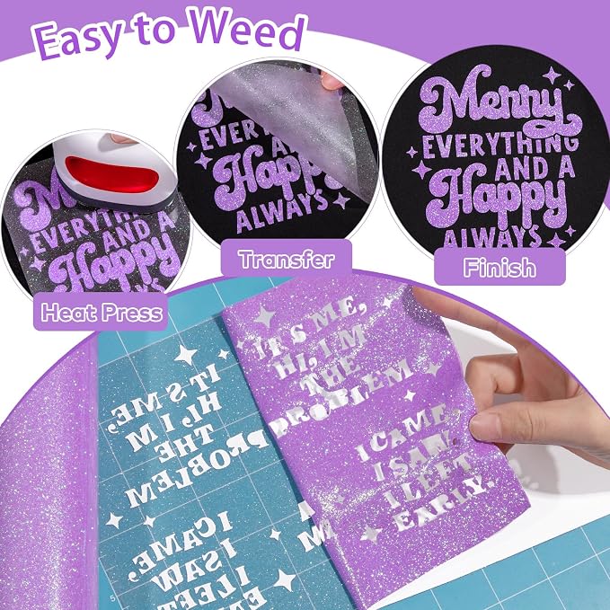 WRAPXPERT Lavender Glitter HTV Heat Transfer Vinyl Roll, Holographic Glitter - Image 4