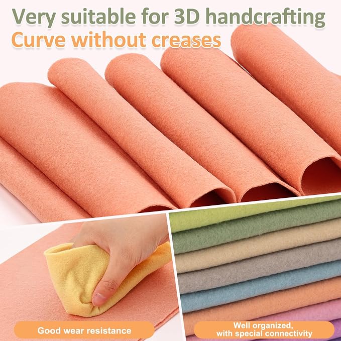 XSEINO 12 Rolls 8"x35" 1.4mm Thick Soft Felt Fabric Sheet 12 Assorted Morandi - Image 5