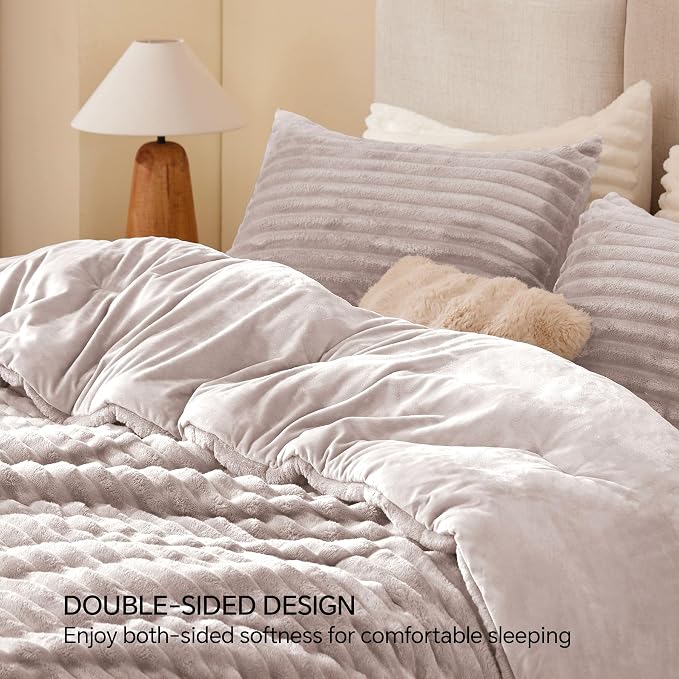 BEDELITE Fleece King Comforter Set -Super Soft & Warm Fluffy Lotus Pink Bedding - Image 5