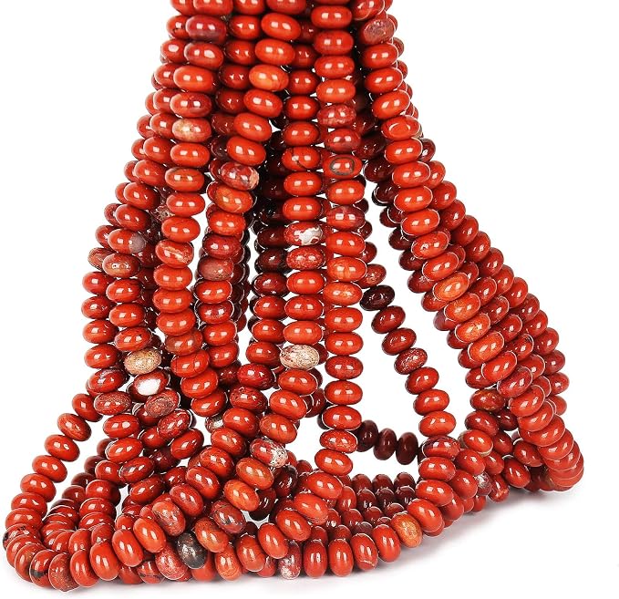 ICAI Beads 5x8mm Natural Red Jasper Rondelle Spacer Loose Beads by CAI+YI+MING