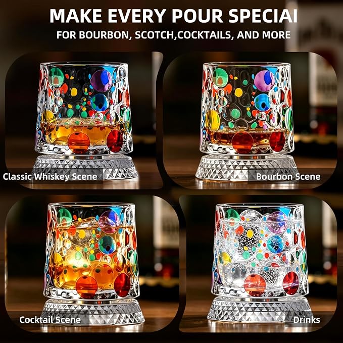 2PCS Spinning Whiskey Glass, 9.4oz | Hand-painted embossed, 360° rotating - Image 3