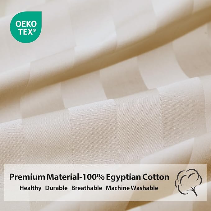 Twin Size Striped Fitted Sheet Only Beige Color, 100% Egyptian Cotton 600 - Image 4