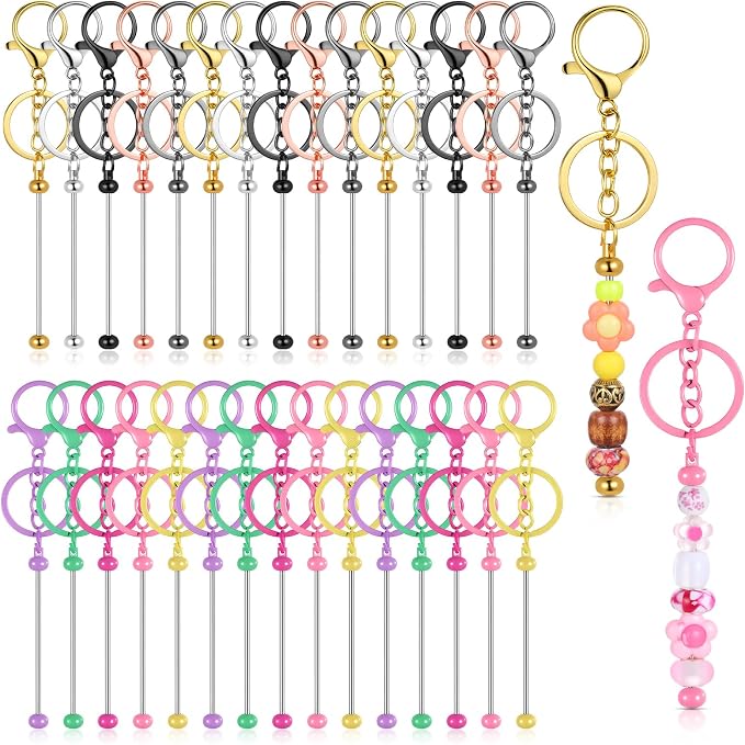 30 Pcs Beadable Keychain Bars Bulk, Bead Keychains Colorful Metal, DIY by Unknown