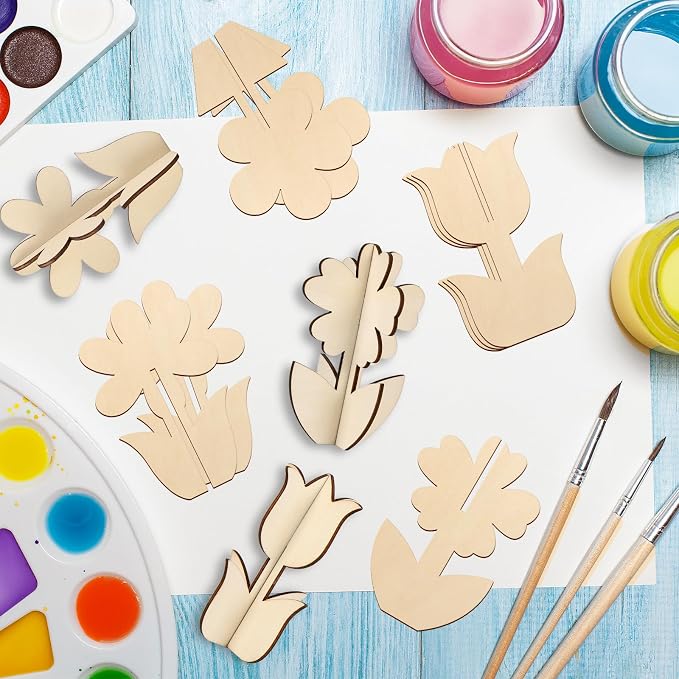 COCHIE DIY 3D Flower Spring Wood Crafts to Paint, Paintable Unfinished Wooden - Image 7
