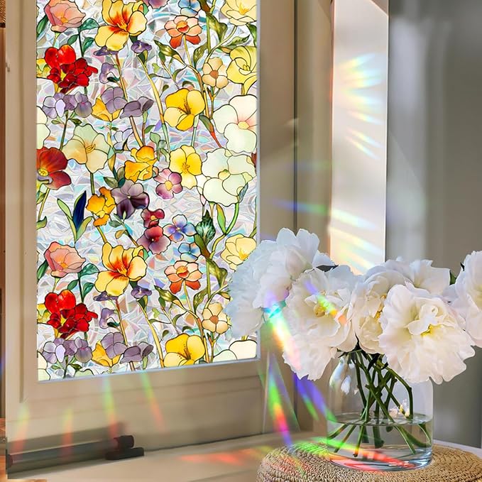 Floral Stained Glass Window Privacy Film, Retro Decorative Rainbow Window - Image 5