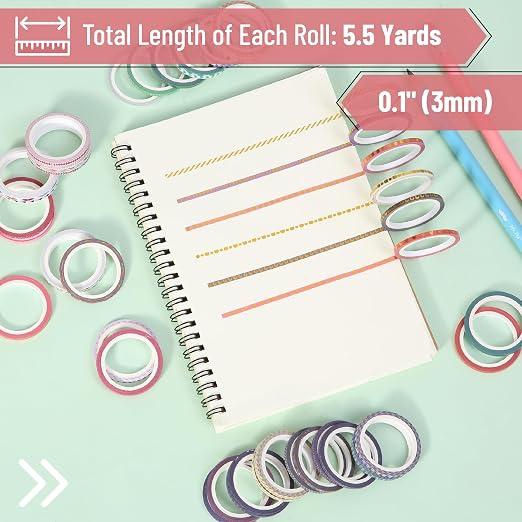 Mr. Pen- Skinny Washi Tape Set, 48 Rolls, 3mm Wide | 5.5 Yards/Roll, Washi Tape - Image 4