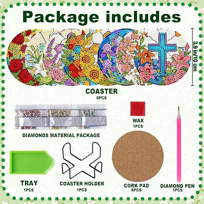 8-Pack Diamond Art Coaster Kit - Image 6