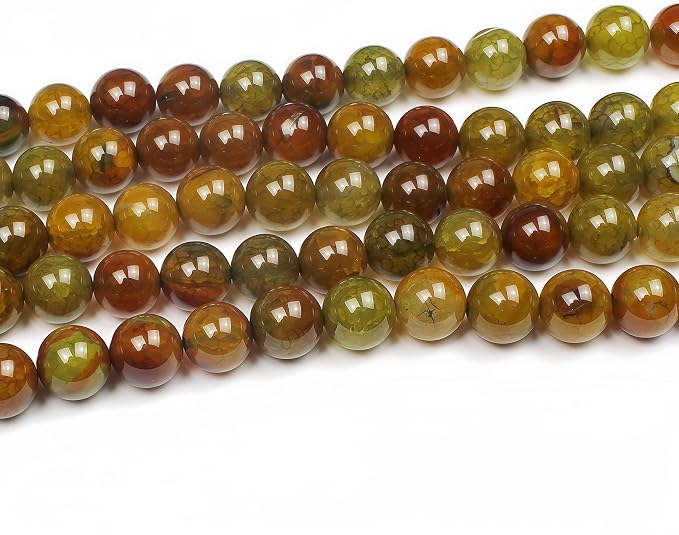 MJDCB Natural Ancient Crack Agate Beads Yellow Dragon veined Stripe Agate Round - Image 4