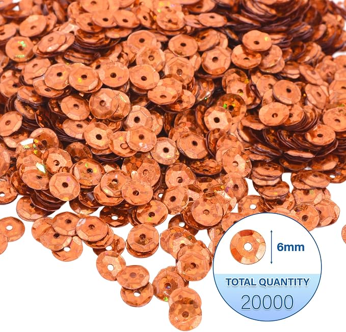 Mandala Crafts 6mm Cup Holographic Orange Sequins - Image 3