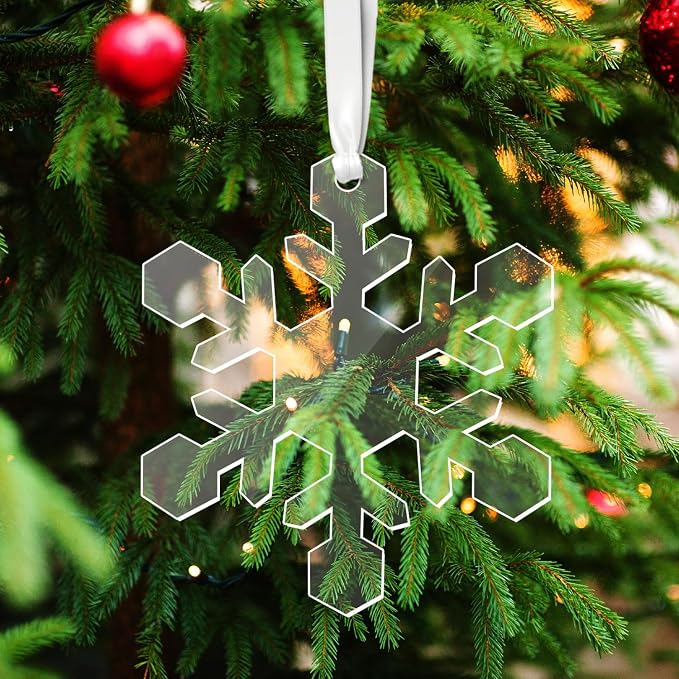 12 Pack Blank Snowflake Ornaments Christmas Hanging Ornaments Clear Acrylic - Image 4