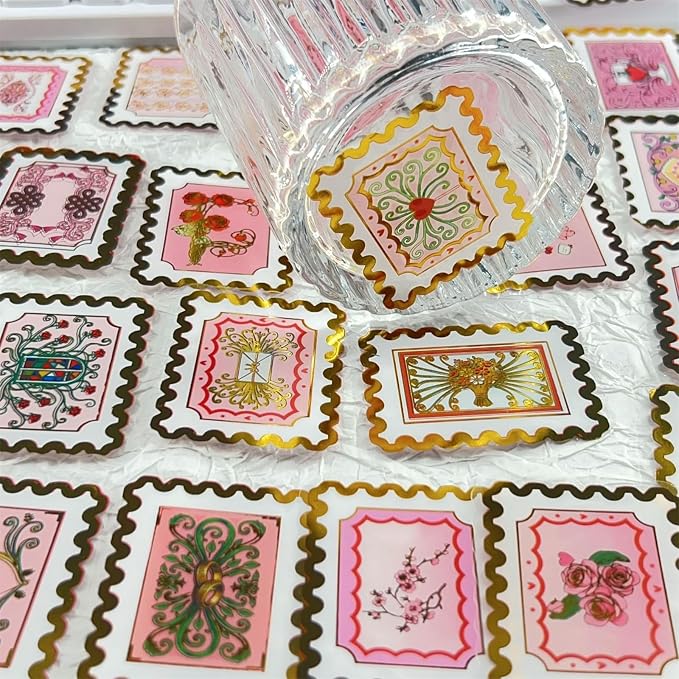 50 Pieces of Gold-Embossed Cartoon Love Stamp Stickers, Suitable - Image 6