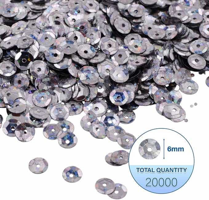 Mandala Crafts 6mm Cup Round Holographic Gray Sequins - Image 3
