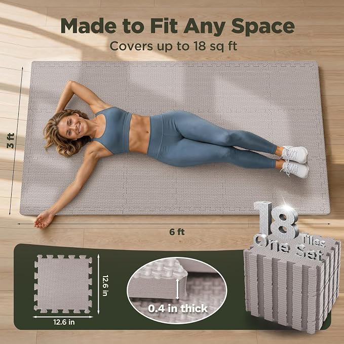 AIRHOP 18 PCS Gym Floor Mat, EVA Foam Puzzle Gym Mat, High-Density Interlocking - Image 2