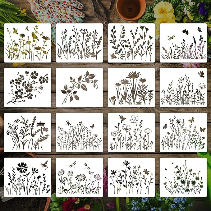 16 Pieces Wildflower Stencils for Painting, Reusable Small Spring Wild Flower by eageus