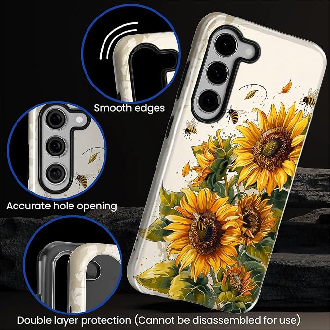 for Samsung Galaxy S23 Plus Case, Sunflowers Bees Pattern Glossy 2 in 1 - Image 5