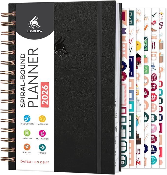 Clever Fox Dated Planner with Tabs 2026 – Weekly & Monthly Spiral Planner with by CleverFox