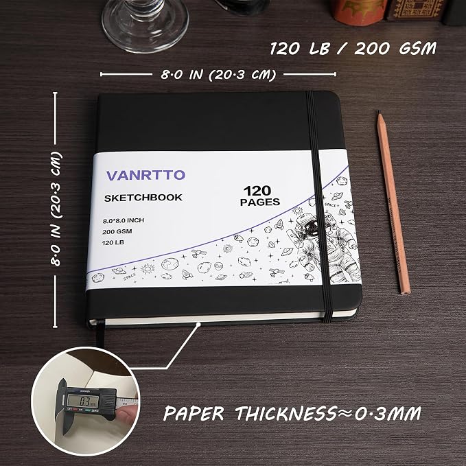 Vanrtto Hardcover Square Sketch Book, Mixed Media Sketchbook 8x8 in 2 Pack | - Image 2
