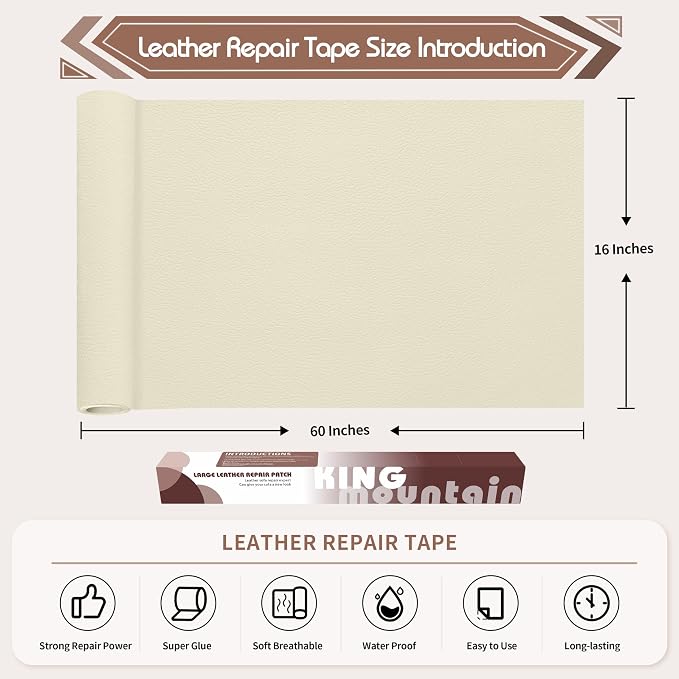 KING MOUNTAIN Leather Repair Patch, 16 x 60 Inches self Adhesive Leather Repair - Image 4
