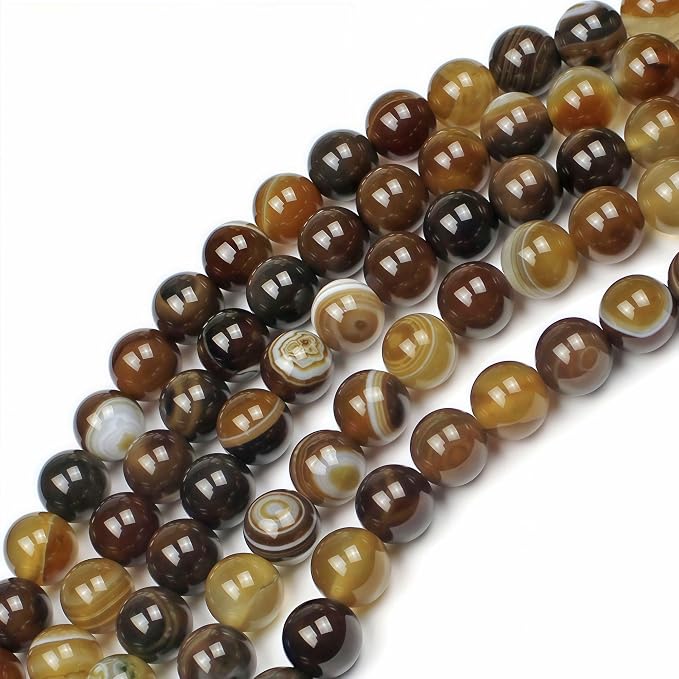 MJDCB Natural Stone Beads Coffee Stripe Agate Round Loose Beads - Image 5