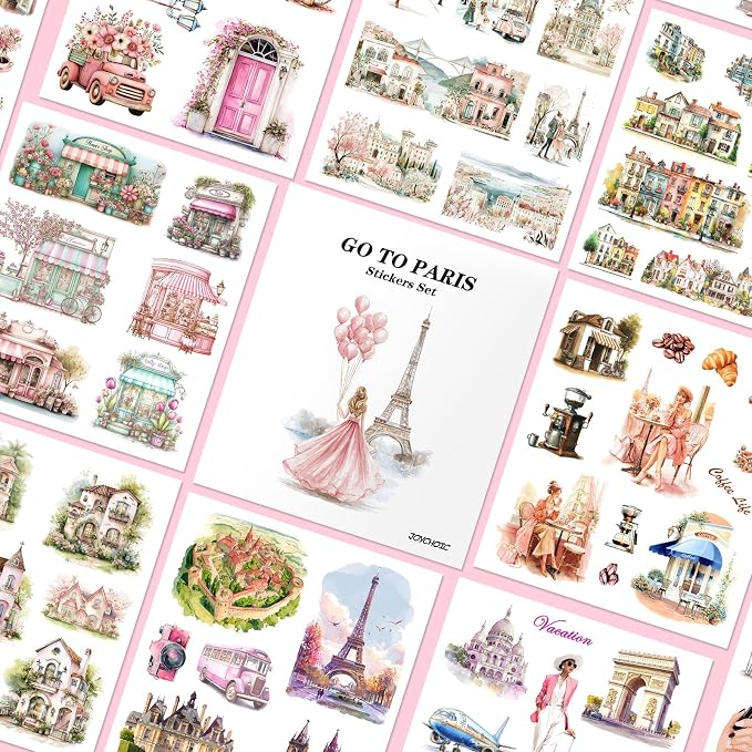 JOYCHOIC Paris Journaling Sticker Set, 18 Sheets PET Junk Journal Stickers - Image 7