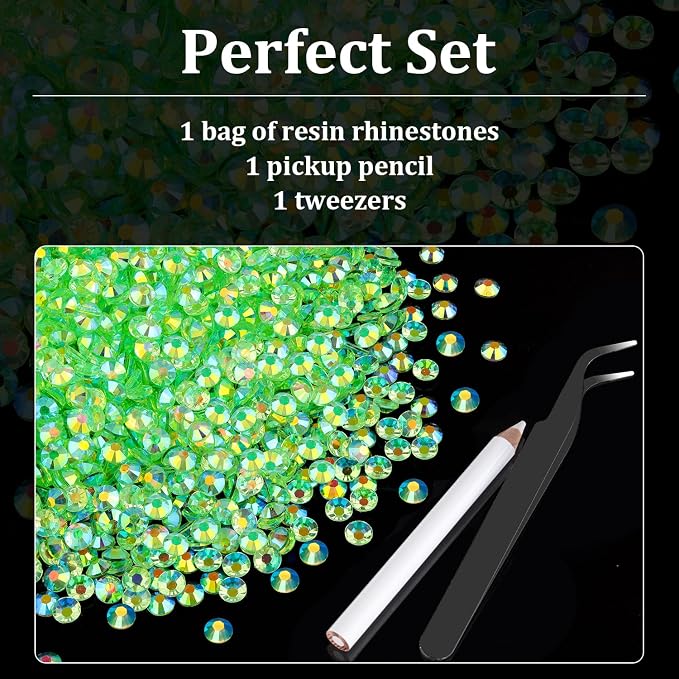 4000pcs 4mm Resin Rhinestones Bulk, Transparent Grass Green AB Flatback Round - Image 4