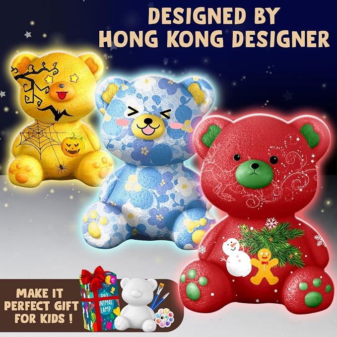 Goody King Paint Your Own Bear Lamp Kit, DIY Night Light, Arts and Crafts - Image 7