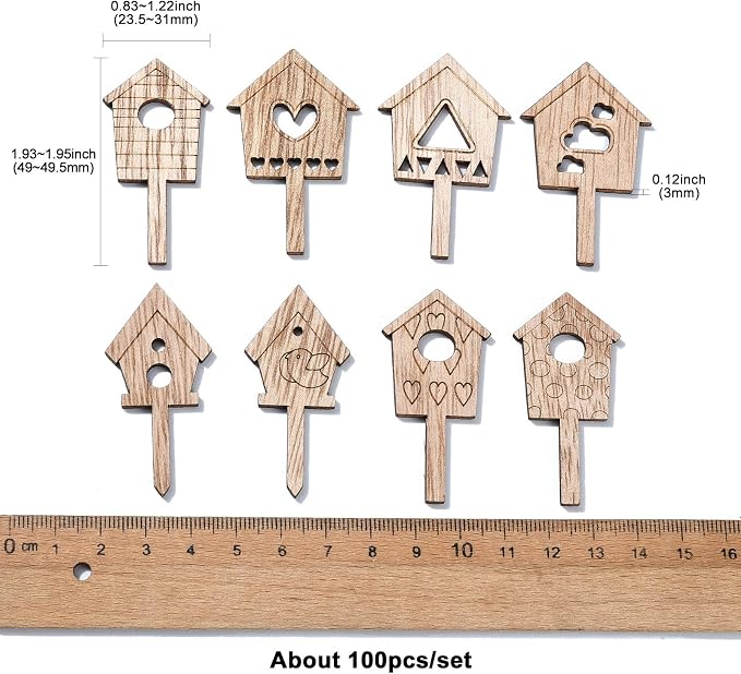 100 pcs Mixed Styles House Theme Unfinished Wood Cutout Charms Lovely Home Wood - Image 2