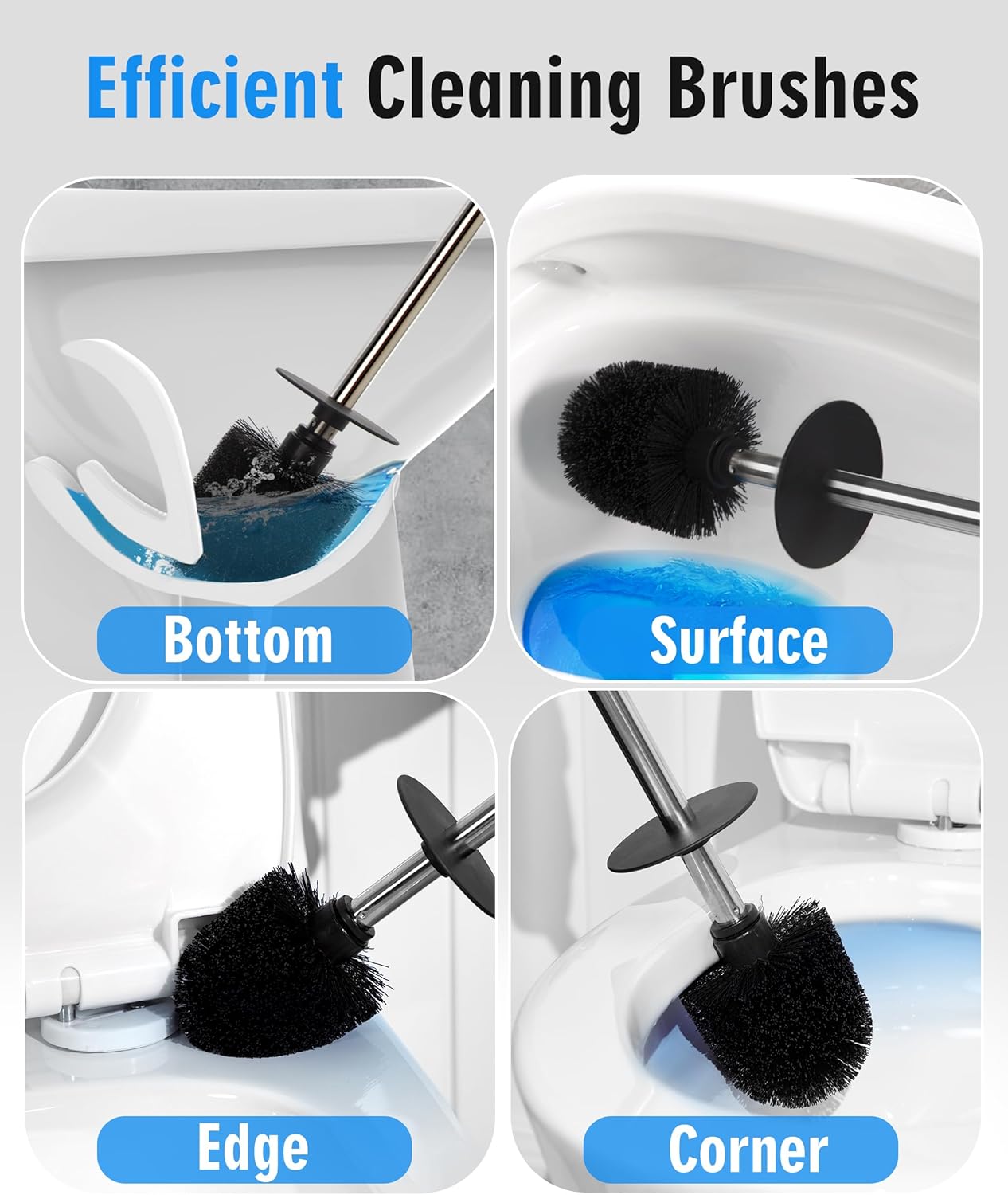 Ceramic Toilet Brush & Holder Set - Freestanding Deep-Cleaning Toilet Bowl Cleaner Brush, Stainless Steel Handle, Small & Sturdy for Storage, Easy to Clean, Non-Scratching