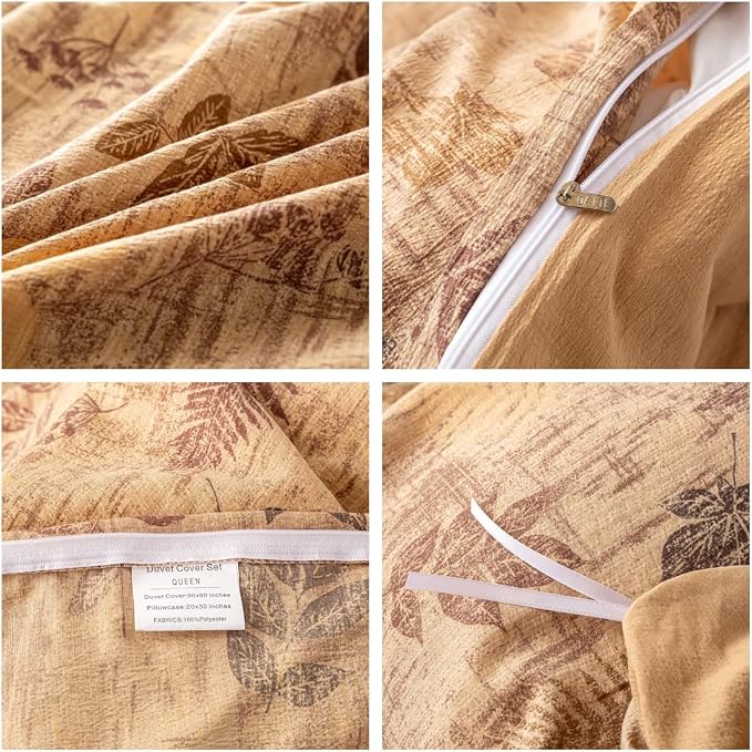 OAITE Brown Leaves Twin Size Duvet Cover-3 Pieces Prewashed Cotton-Like - Image 4