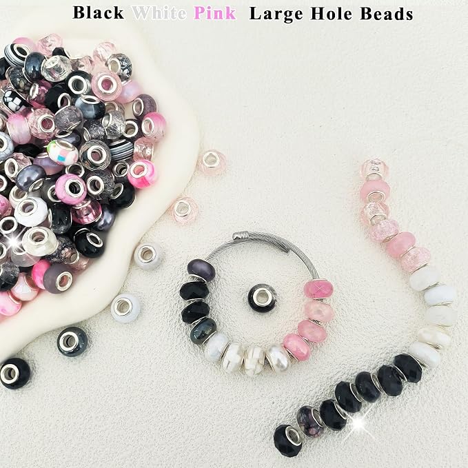 Zyehxed Large Hole Beads Black White Pink Fairy Wand Garden Beads - Image 3