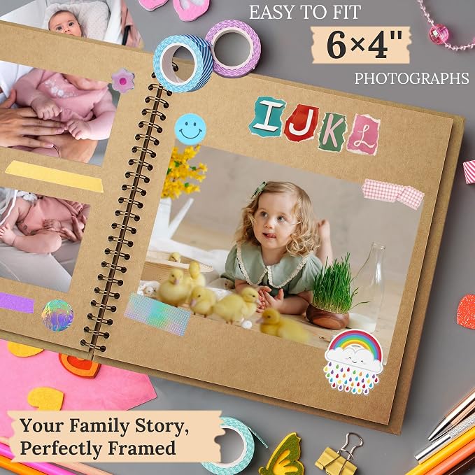 Scrapbook 7x7 Inch DIY Scrapbook Album Hardcover Kraft Paper Scrap Book Photo - Image 5