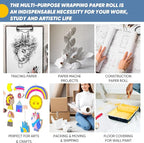 Art Paper Roll for Crafts, 17.75"x1200" White Gift Wrapping Paper | Drawing & - Image 4