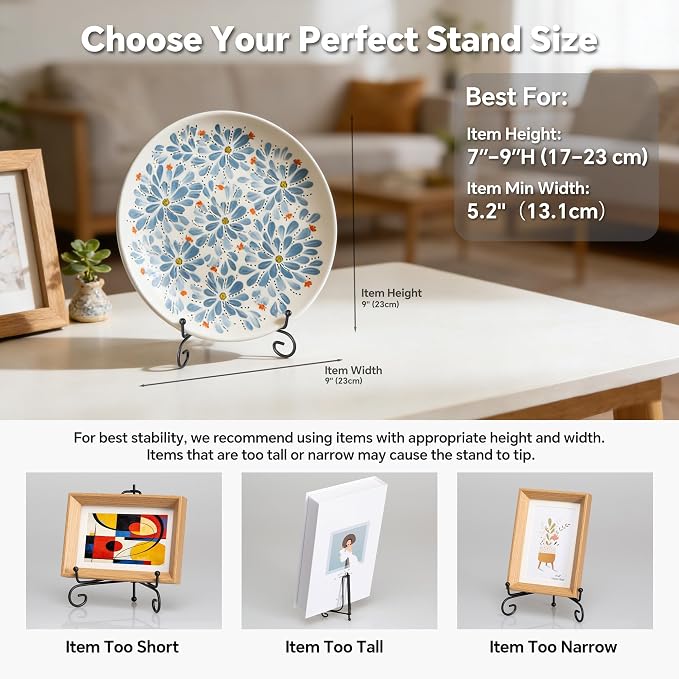 Artliving Plate Stands for Display, 7 Inch Black Iron Easel Plate Display Photo - Image 5