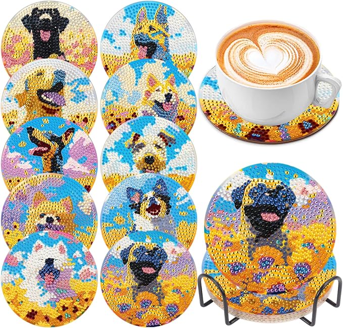 EWJRNSF 10 PCS Dog Diamond Art Coasters DIY Kit by EWJRNSFDiamondPainting