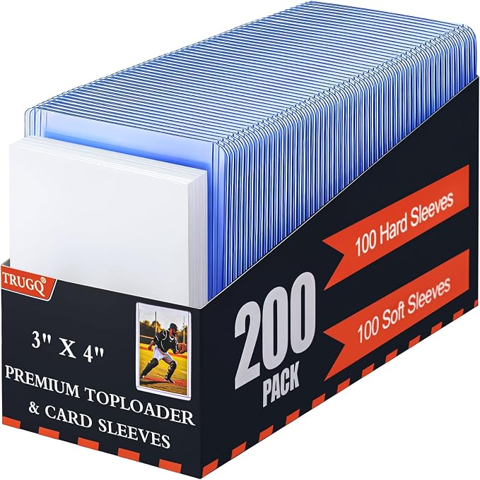 200 Card Sleeves Toploads for Cards, Premium Standard Size Trading Hard Plastic by TRUGQCardGuardians