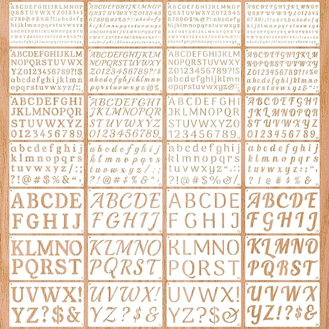 1/3, 2 Inch Letter Stencils for Painting, 28 Pack Reusable Plastic Alphabet and by Duozea