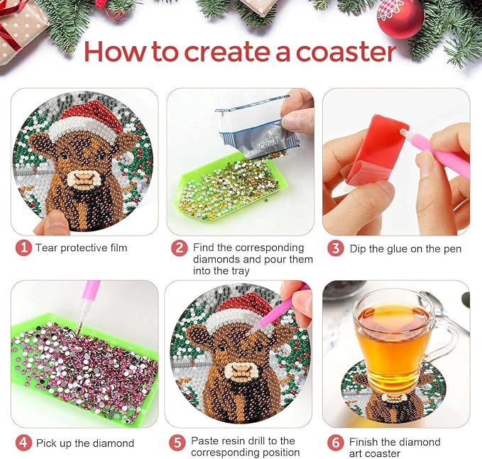 Axquilon 8 Pcs Christmas Diamond Art Coasters Kit - Image 6