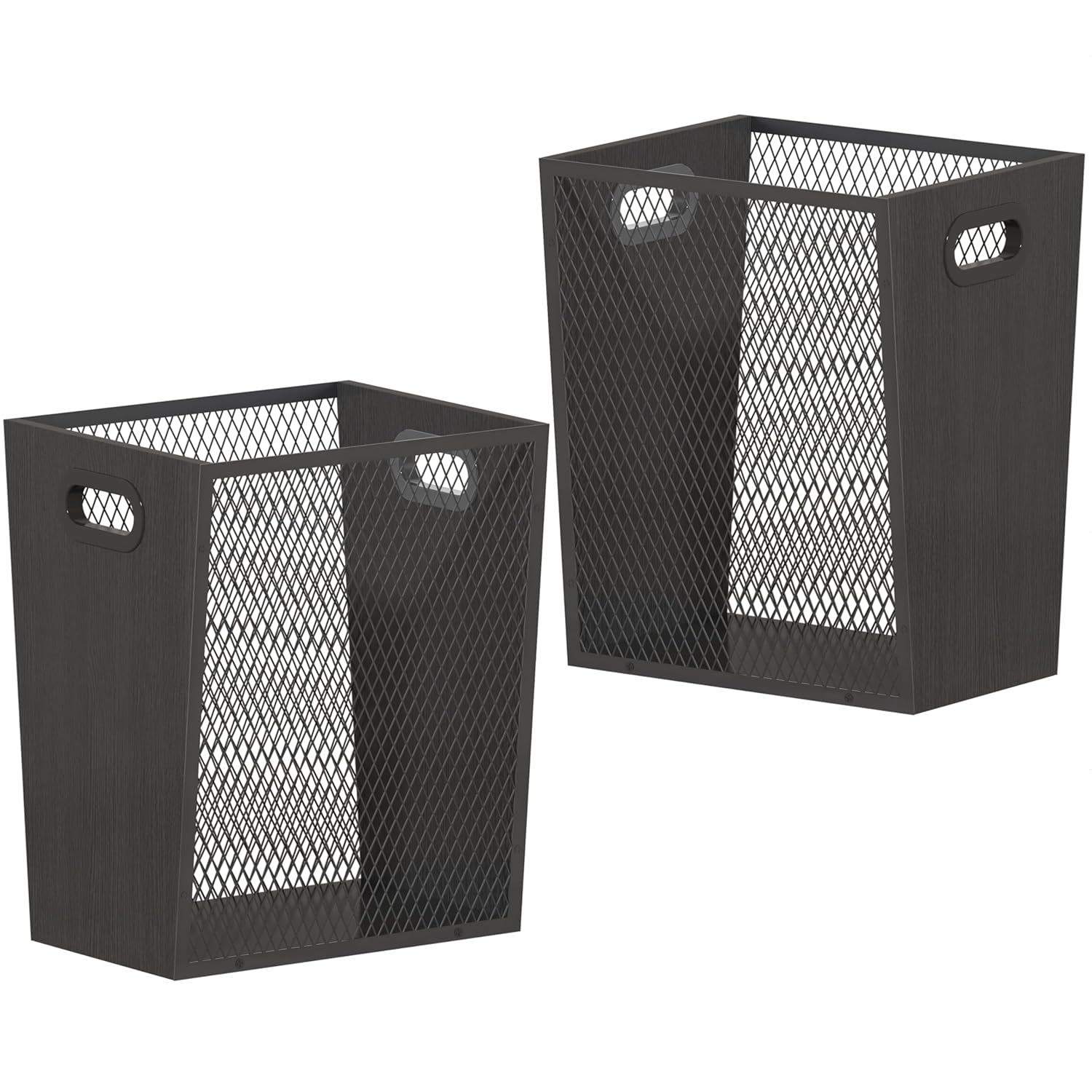Piskyet Black Office Trash Can for Near Desk,7 Gallon Unique Wood Bedroom Garbage Can,Vintage Wastebasket with Handle, Decorative Trash Can for Home Office,2pack 12.2" L x 9.6" W x 14.9" H