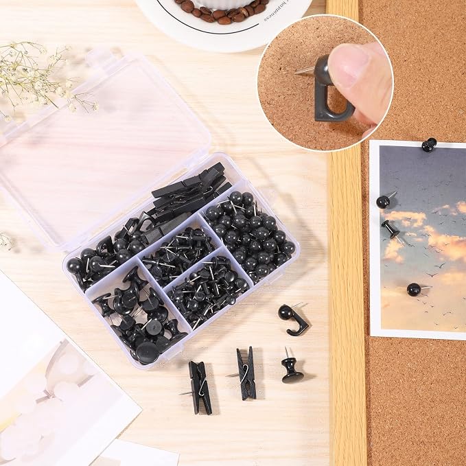 BESARME 200 Pcs Push Pins for Bulletin Board, Thumb Tacks for Cork Board | Black - Image 3