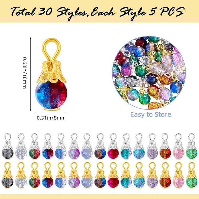 150Pcs Crystal Dangle Charms for Jewelry Making Crackle Bulk Small Cute Charms - Image 2