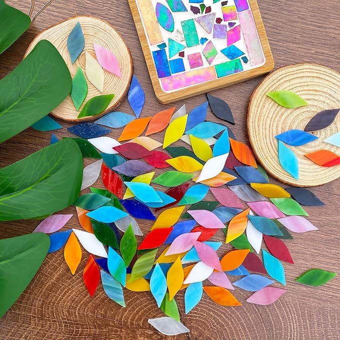 LITMIND 120 Pieces Mixed Colors Mosaic Glass Petals & Leaves, Hand-Cut Stained - Image 2