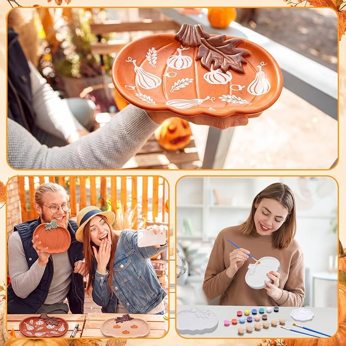 MotiMind 4 Set Ceramics to Paint Pumpkin Jewelry Tray Ready to Paint Your Own - Image 6