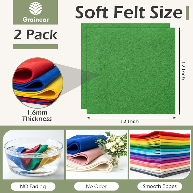 Emerald Green Soft Felt Sheets for Crafts, 1.6mm Thick, Handmade Crafts - Image 3