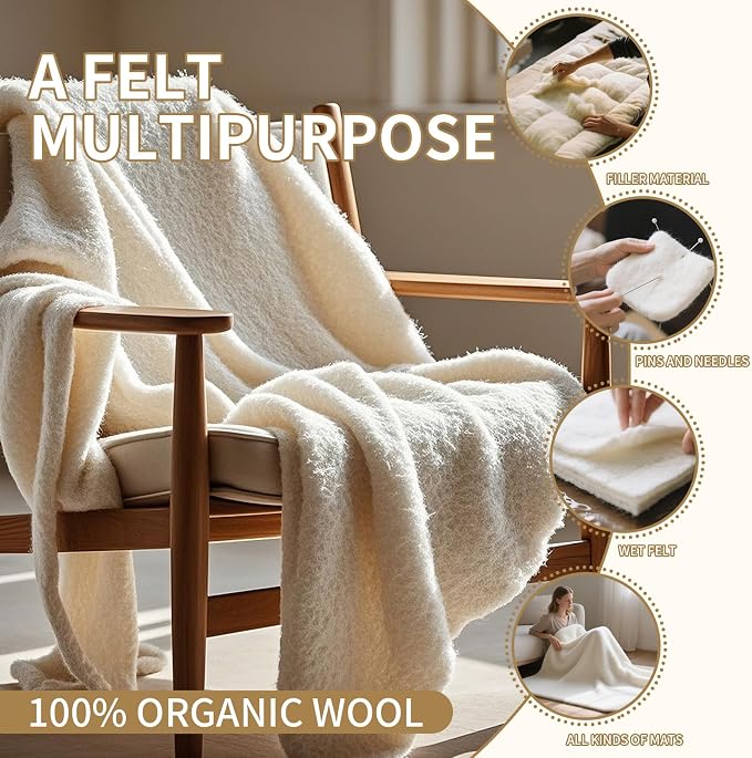 100% Pure Merino Wool Pre Felt Fabric Dual Sizes: 12x59 & 39x59 19 Micron - Image 3